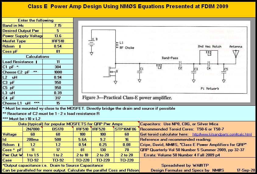 Class E Design Spreadsheet